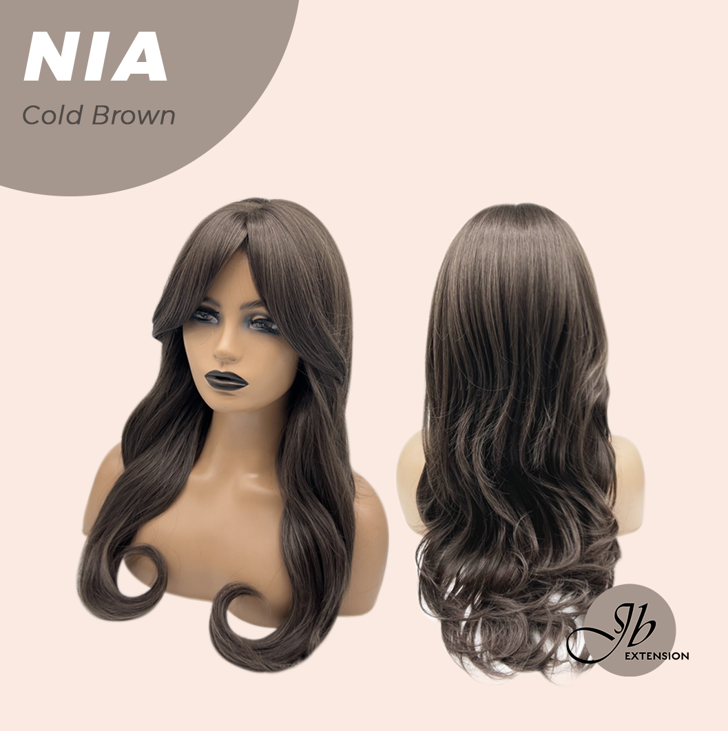 JBEXTENSION 24 Inches Curly Cold Brown Wig with Bangs NIA COLD BROWN