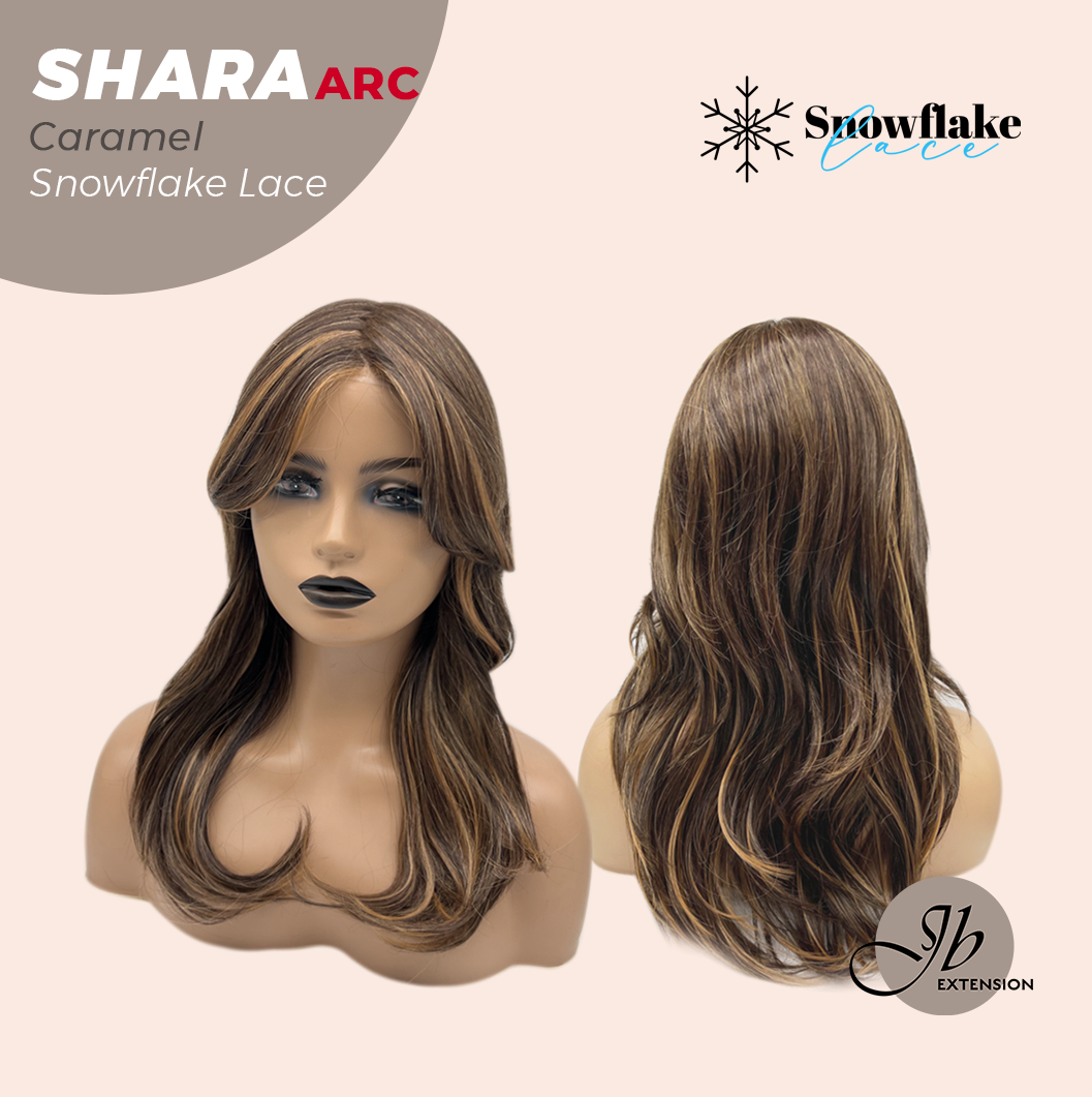 JBEXTENSION 17 Inches Curly Caramel Pre-Cut Arc Snowflake Lace Frontlace Glueless Wig SHARA CARAMEL【BENDY EAR TABS】