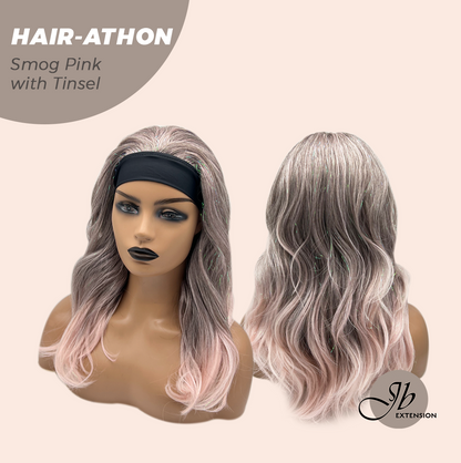 [FINAL SALE] JBEXTENSION 18 Inches Curly Smog Pink with Tinsel Headband Wig HAIR-ATHON - SMOG PINK WITH TINSEL