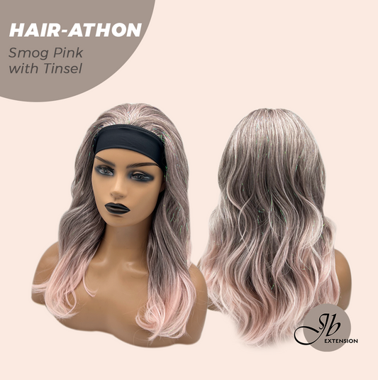 [FINAL SALE] JBEXTENSION 18 Inches Curly Smog Pink with Tinsel Headband Wig HAIR-ATHON - SMOG PINK WITH TINSEL