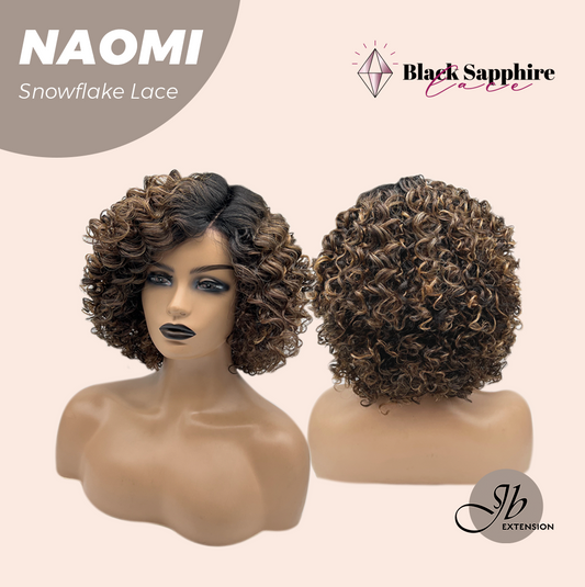 [FINAL SALE] JBEXTENSION 13 Inches Deep Curly Dark Brown with Blonde Highlight Pre-Cut Side Part Snowflake Lace Frontlace Glueless Black Sapphire Wig NAOMI【BENDY EAR TABS】