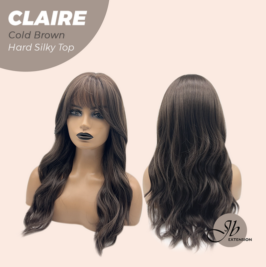 JBEXTENSION 22 Inches Scalpiana Cold Brown 3.5X4 Hard Silky Top Natural Scalp Effect Women Wig with Bangs CLAIRE SILKY TOP - COLD BROWN