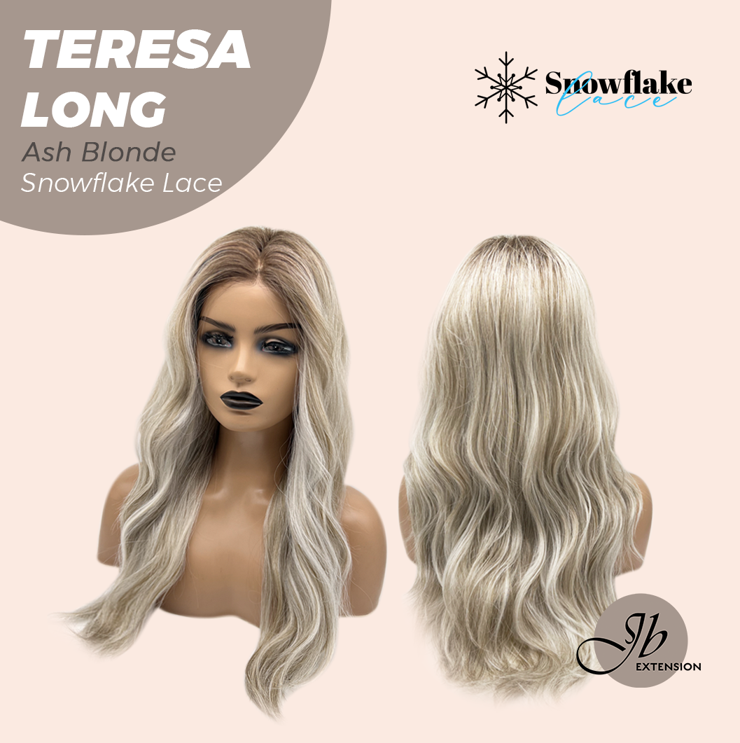 JBEXTENSION 22 Inches Long Ash Blonde Pre-Cut Snowflake Lace Frontlace Glueless Wig TERESA LONG ASH BLONDE【PERMATEASE】【BENDY EAR TABS】- M/L