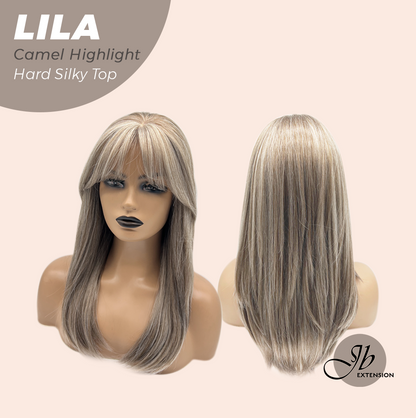 JBEXTENSION 20 Inches Scalpiana Camel Highlight Wolf Cut 3.5X4 Hard Silky Top Natural Scalp Effect Wig With Bangs LILA CAMEL HIGHLIGHT