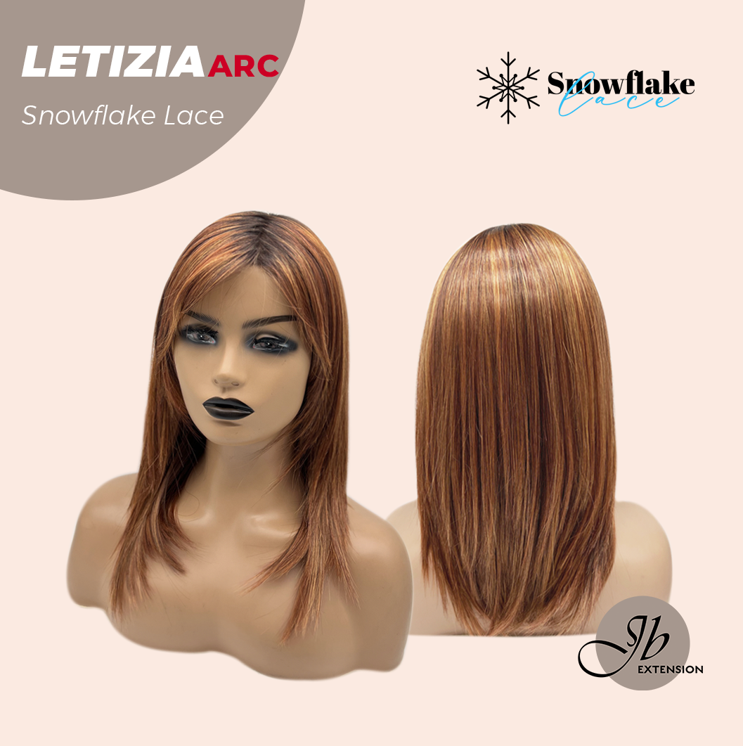 JBEXTENSION 16 Inches Copper with Dark Root Pre-Cut Arc Snowflake Lace Frontlace Glueless Wig LETIZIA【BENDY EAR TABS】