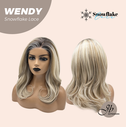 JBEXTENSION 18 Inches Mix Blonde Curly Pre-Cut Side Part Snowflake Lace Frontlace Glueless Wig WENDY【BENDY EAR TABS】- M/L