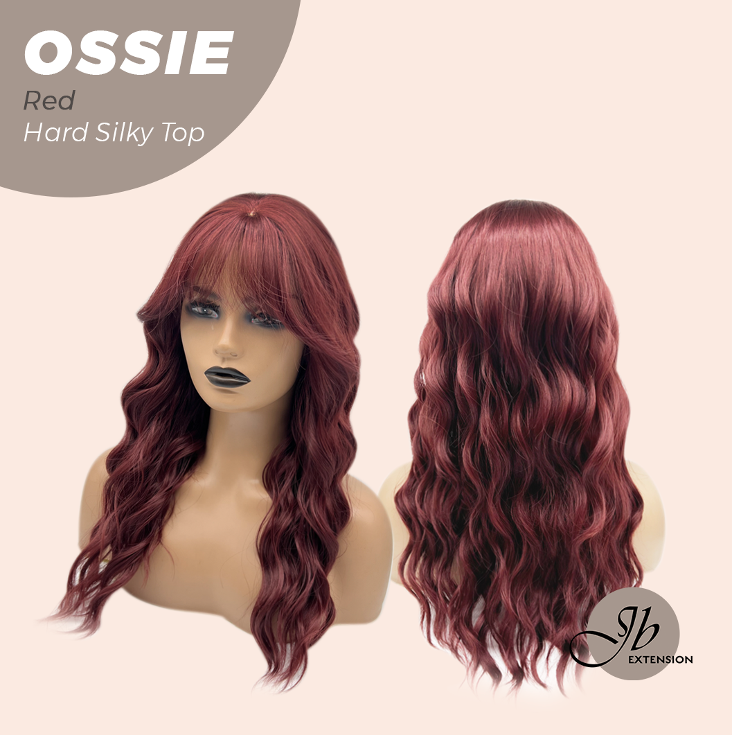 JBEXTENSION 22 Inches Scalpiana Long Wave Red 3.5X4 Hard Silky Top Natural Scalp Effect Wig with Bangs OSSIE RED
