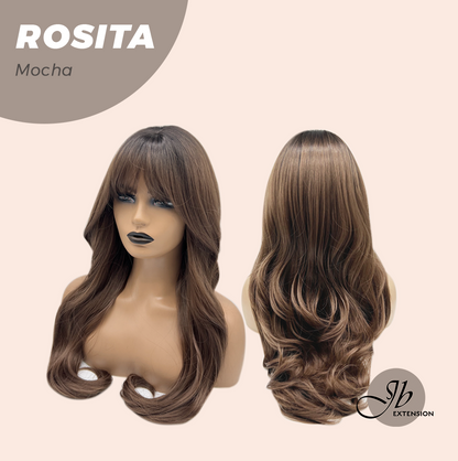 JBEXTENSION 24 Inches Curly Mocha Wig with Bangs ROSITA MOCHA