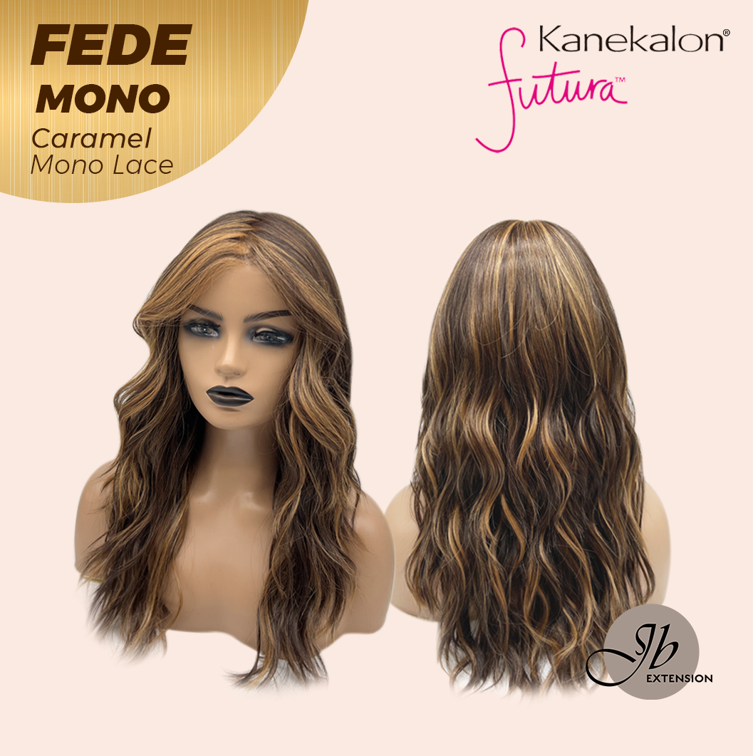 JBEXTENSION FEDE MONO Full Monofilament Handmade Full Lace Full Hand Tied Wig 19 Inches Wave Caramel Mono Lace Handmade Futura Fiber Wig with Anti-slip Silicone Strips Glueless Wig FEDE MONO - CARAMEL【BENDY EAR TABS】