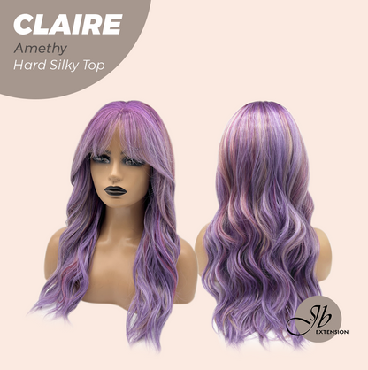 JBEXTENSION 22 Inches Scalpiana Amethy 3.5X4 Hard Silky Top Natural Scalp Effect Women Wig with Bangs CLAIRE SILKY TOP - AMETHY