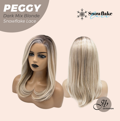JBEXTENSION 19 Inches Long Straight Dark Mix Blonde Pre-Cut Side Part Snowflake Lace Frontlace Glueless Wig PEGGY DARK MIX BLONDE【BENDY EAR TABS】