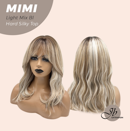 JBEXTENSION 16 Inches Scalpiana 3.5X4 Hard Silky Top Natural Scalp Effect Light Mix Blonde Body Wave Wig with Bangs Wig MIMI SILK TOP - LIGHT MIX BLONDE