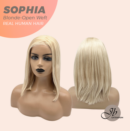 JBEXTENSION 12 Inches Blonde Pre-Cut Free Part Frontlace Glueless Real Human Hair Wig SOPHIA BLONDE - Open Weft【BENDY EAR TABS】
