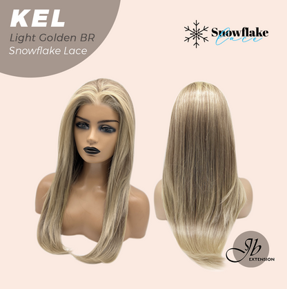 JBEXTENSION 22 Inches Light Golden Brown Pre-Cut Snowflake Lace Frontlace Glueless Wig KEL LIGHT GOLDEN BROWN【PERMATEASE】【BENDY EAR TABS】- M/L