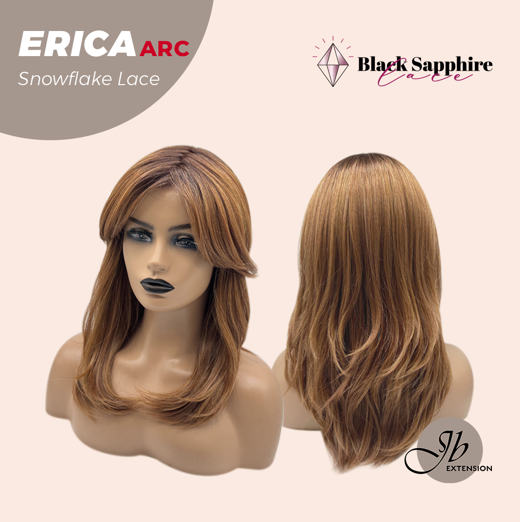 JBEXTENSION 18 Inches Curly Copper Pre-Cut Arc Snowflake Lace Frontlace Glueless Black Sapphire Wig ERICA【BENDY EAR TABS】