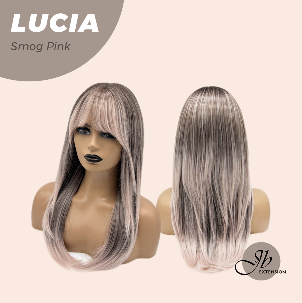 JBEXTENSION 21 Inches Natural Style Smog Pink Wig with Bangs LUCIA SMOG PINK