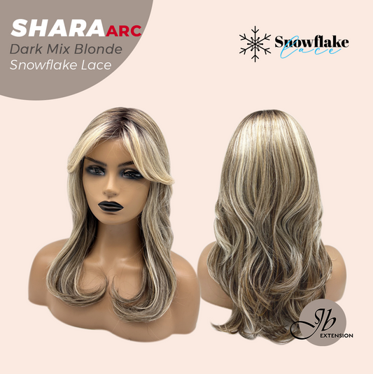 JBEXTENSION 17 Inches Curly Dark Mix Blonde Pre-Cut Arc Snowflake Lace Frontlace Glueless Wig SHARA DARK MIX BLONDE【BENDY EAR TABS】