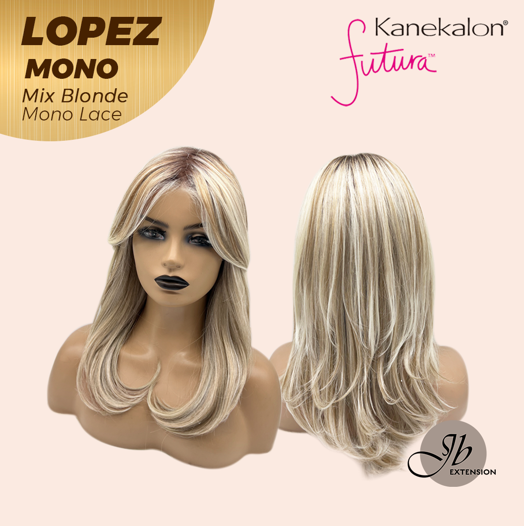 JBEXTENSION LOPEZ MONO Full Monofilament Handmade Full Lace Full Hand Tied Wig 18 Inches Mix Blonde Mono Lace Handmade Futura Fiber Wig with Anti-slip Silicone Strips Glueless Wig LOPEZ MONO - MIX BLONDE【BENDY EAR TABS】