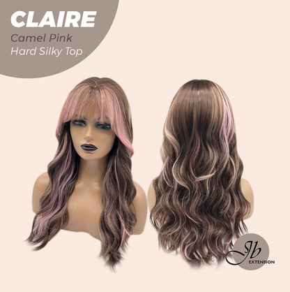 JBEXTENSION 22 Inches Scalpiana Camel Pink 3.5X4 Hard Silky Top Natural Scalp Effect Women Wig with Bangs CLAIRE SILKY TOP - CAMEL PINK