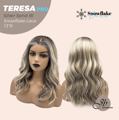 JBEXTENSION 18 Inches Silver Sand Blonde Pre-Cut 13X6 Free Part Snowflake Lace Frontlace Glueless Wig TERESA PRO - SILVER SAND BLONDE【BENDY EAR TABS】