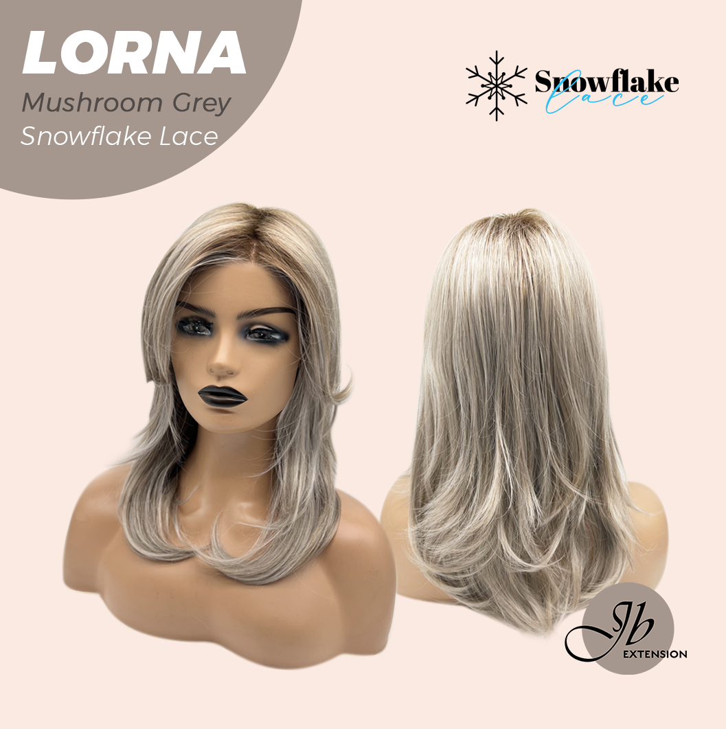 [FINAL SALE] JBEXTENSION 18 Inches Mushroom Grey Curly Pre-Cut Snowflake Lace Frontlace Glueless Wig LORNA MUSHROOM GREY【PERMATEASE】【BENDY EAR TABS】- M/L