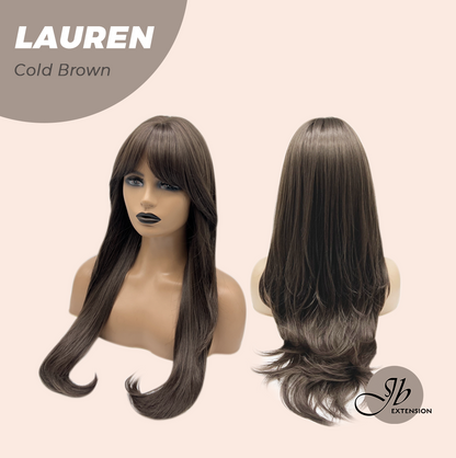 JBEXTENSION 27 Inches Long Cold Brown Wig with Bangs LAUREN COLD BROWN