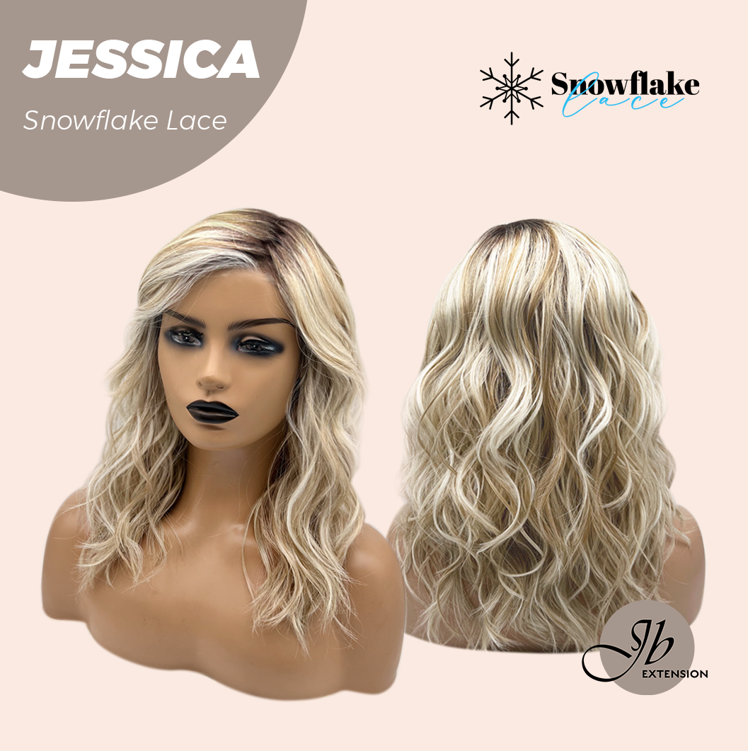 JBEXTENSION 16 Inches Mix Blonde Curly Pre-Cut Side Part Snowflake Lace Frontlace Glueless Wig JESSICA【BENDY EAR TABS】