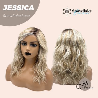 JBEXTENSION 16 Inches Mix Blonde Curly Pre-Cut Side Part Snowflake Lace Frontlace Glueless Wig JESSICA【BENDY EAR TABS】