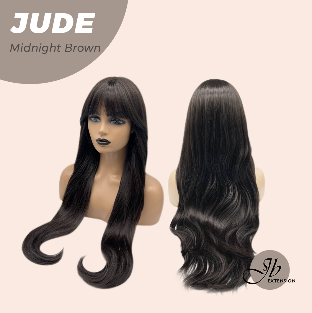 JBEXTENSION 28 Inches Long Curly Midnight Brown(Black/Brown) Wig with Bangs JUDE MIDNIGHT BROWN