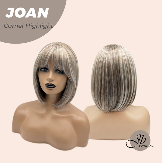 JBEXTENSION 10 Inches Bob Cut Camel Highlight Wig with Bangs JOAN CAMEL HIGHLIGHT