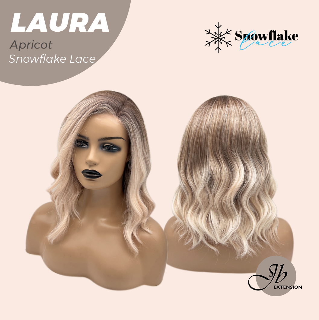 JBEXTENSION 14 Inches Apricot Pre-Cut Side Part Snowflake Lace Frontlace Glueless Wig LAURA SNOWFLAKE APRICOT【BENDY EAR TABS】- M/L