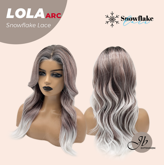 JBEXTENSION 20 Inches Curly Dark Brown with Grey Meches Hair Pre-Cut Arc Snowflake Lace Frontlace Glueless Wig LOLA SNOWFLAKE【BENDY EAR TABS】
