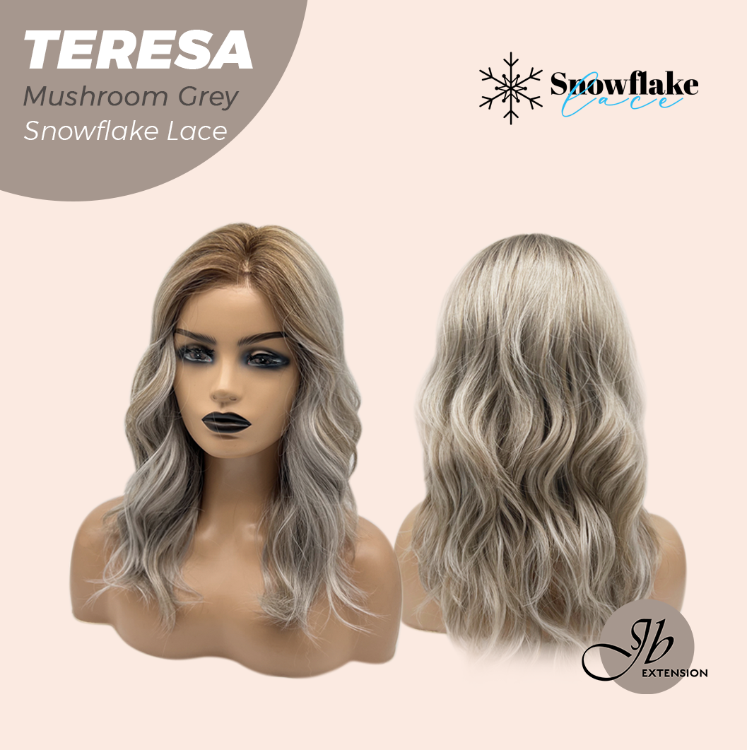 JBEXTENSION 18 Inches Mushroom Grey Pre-Cut Snowflake Lace Frontlace Glueless Wig TERESA MUSHROOM GREY【PERMATEASE】【BENDY EAR TABS】- M/L