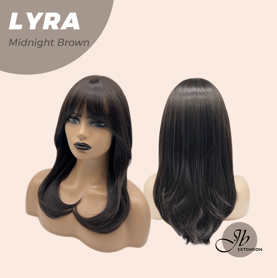 JBEXTENSION 18 Inches Midnight Brown(Black/Brown) Wig with Bangs LYRA MIDNIGHT BROWN