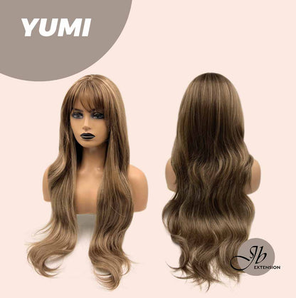 HOT OF SEASON - 30 Inches Long Light Brown With Highlight Wig With Bangs YUMI