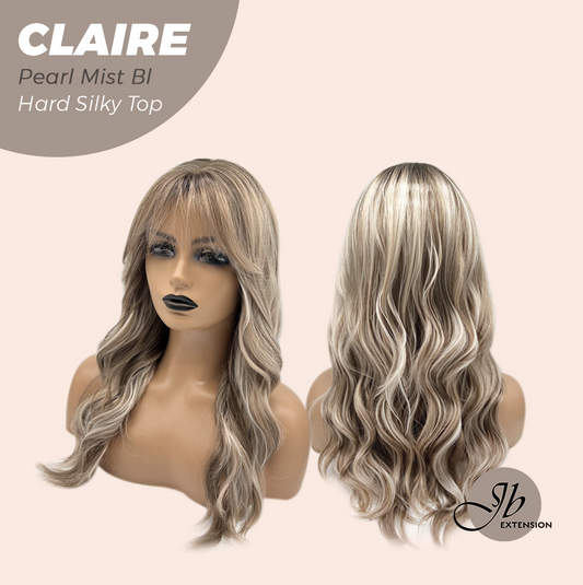 JBEXTENSION 22 Inches Scalpiana Pearl Mist Blonde 3.5X4 Hard Silky Top Natural Scalp Effect Women Wig with Bangs CLAIRE SILKY TOP - PEARL MIST BLONDE