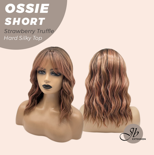 JBEXTENSION 14 Inches Scalpiana Wave Strawberry Truffle 3.5X4 Hard Silky Top Natural Scalp Effect Wig with Bangs OSSIE SHORT - STRAWBERRY TRUFFLE