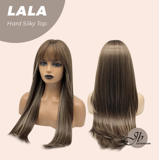 [FINAL SALE] JBEXTENSION 25 Inches Scalpiana Brown with Blonde Highlight 3.5X4 Hard Silky Top Natural Scalp Effect Wig With Bangs LALA