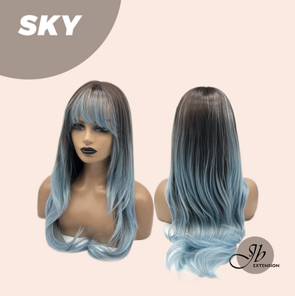 JBEXTENSION 24 Inches Long Light Blue Wig with Bangs SKY