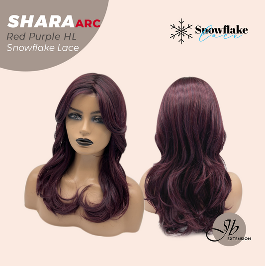 [FINAL SALE] JBEXTENSION 17 Inches Curly Red Purple Highlight Pre-Cut Arc Snowflake Lace Frontlace Glueless Wig SHARA RED PURPLE HIGHLIGHT【BENDY EAR TABS】
