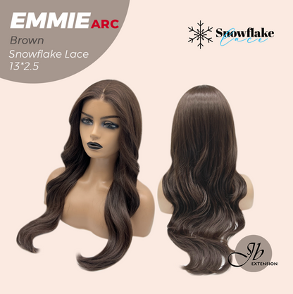 JBEXTENSION 26 Inches Long Curly Brown Pre-Cut Arc Snowflake Lace Frontlace Glueless Wig EMMIE ARC - BROWN【BENDY EAR TABS】