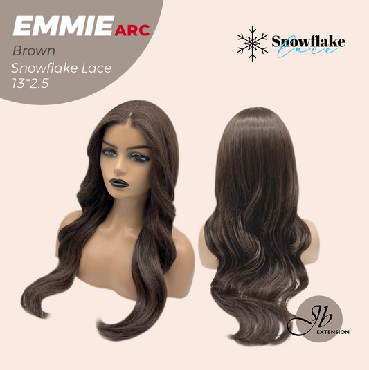 JBEXTENSION 26 Inches Long Curly Brown Pre-Cut Arc Snowflake Lace Frontlace Glueless Wig EMMIE ARC - BROWN【BENDY EAR TABS】