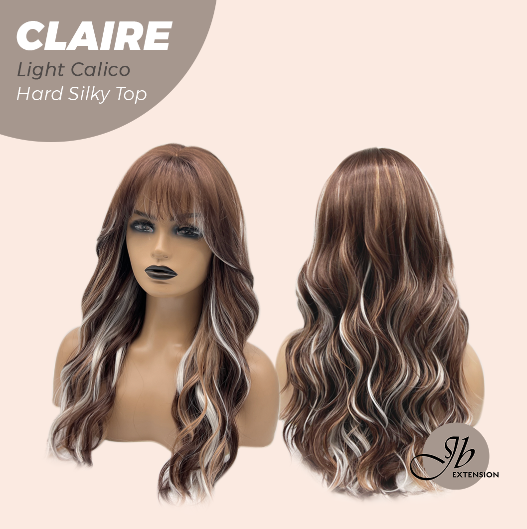 JBEXTENSION 22 Inches Scalpiana Light Calico 3.5X4 Hard Silky Top Natural Scalp Effect Women Wig with Bangs CLAIRE SILKY TOP - LIGHT CALICO