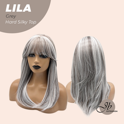 JBEXTENSION 20 Inches Scalpiana Grey Wolf Cut 3.5X4 Hard Silky Top Natural Scalp Effect Wig With Bangs LILA GREY