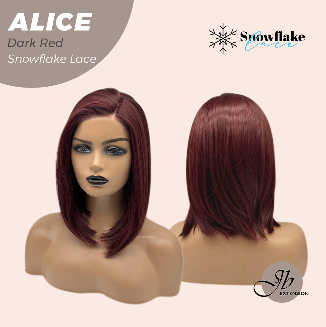 JBEXTENSION 12 Inches Dark Red Pre-Cut Side Part Snowflake Lace Frontlace Glueless Wig ALICE DARK RED【BENDY EAR TABS】- S/M