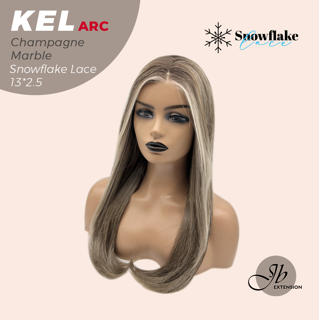 JBEXTENSION 22 Inches Champagne Marble Pre-Cut Arc Snowflake Lace Frontlace Glueless Wig KEL ARC - CHAMPAGNE MARBLE【BENDY EAR TABS】