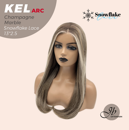 JBEXTENSION 22 Inches Champagne Marble Pre-Cut Arc Snowflake Lace Frontlace Glueless Wig KEL ARC - CHAMPAGNE MARBLE【BENDY EAR TABS】