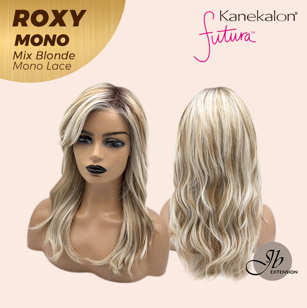 JBEXTENSION ROXY MONO Full Monofilament Handmade Full Lace Full Hand Tied Wig 19 Inches Mix Blonde Mono Lace Handmade Futura Fiber Wig with Anti-slip Silicone Strips Glueless Wig ROXY MONO - MIX BLONDE【BENDY EAR TABS】