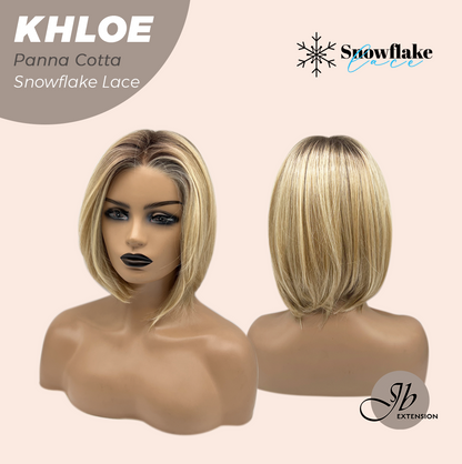 JBEXTENSION 12 Inches Bob Cut Panna Cotta Pre-Cut Snowflake Lace Frontlace Glueless Wig KHLOE PANNA COTTA【PERMATEASE】【BENDY EAR TABS】- M/L