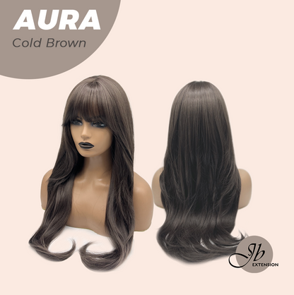 JBEXTENSION 26 Inches Long Cold Brown Wig with Bangs AURA COLD BROWN